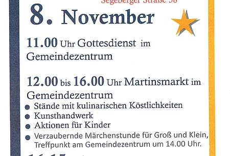 Infoplakat zum Martinsmarkt mit hellen und dunklen Sternen